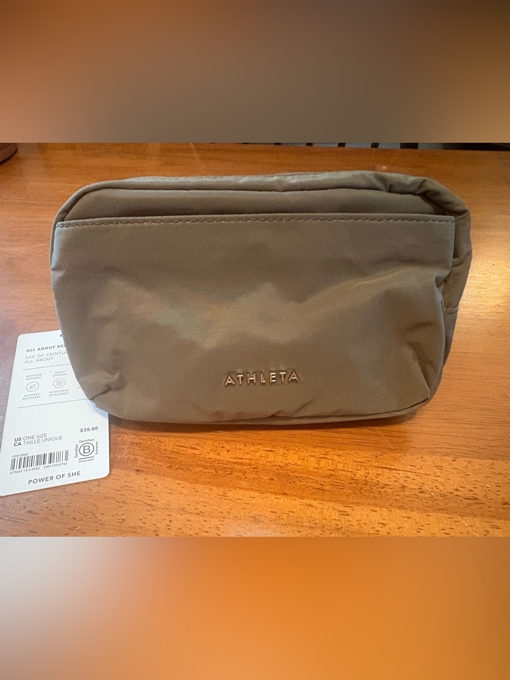 Athleta Olive Crossbody Pouch with Gold Logo
